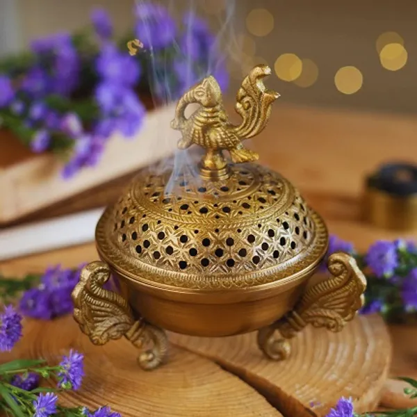 Brass_Peacock_Handle_Incense_Burner_With_Antique_Finish