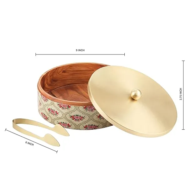 Teak_Wood_Ivory_Floral_Print_Chapati_Box_With_Tongs