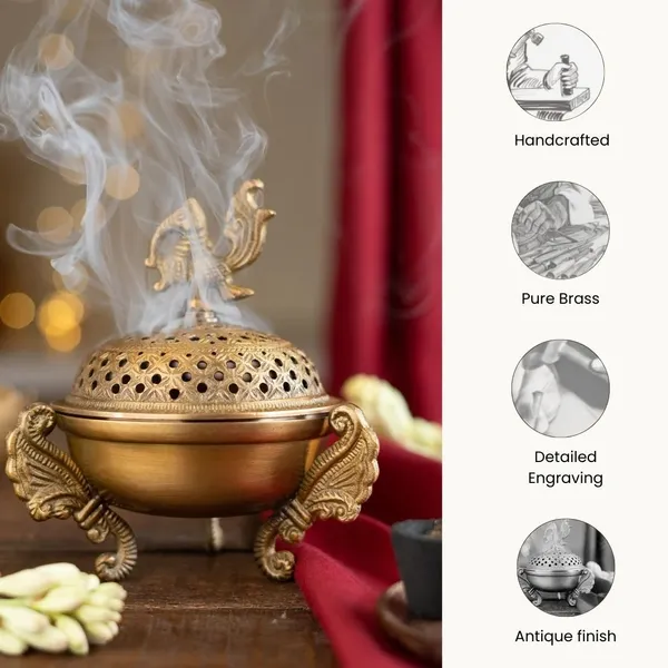 Brass_Peacock_Handle_Incense_Burner_With_Antique_Finish
