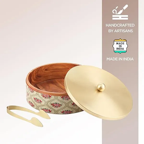 Teak_Wood_Ivory_Floral_Print_Chapati_Box_With_Tongs