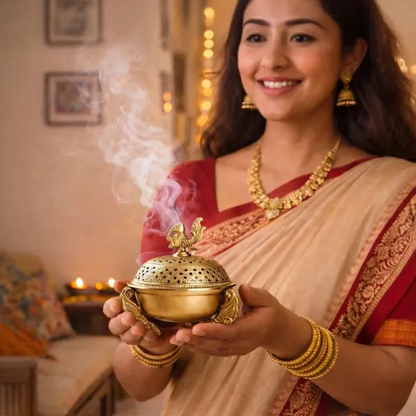 Brass_Peacock_Handle_Incense_Burner_With_Antique_Finish