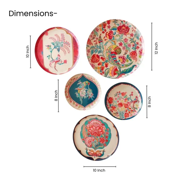 Set_Of_5_Floral_Bird_Design_Decorative_Wall_Plates