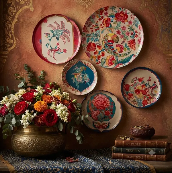 Set_Of_5_Floral_Bird_Design_Decorative_Wall_Plates