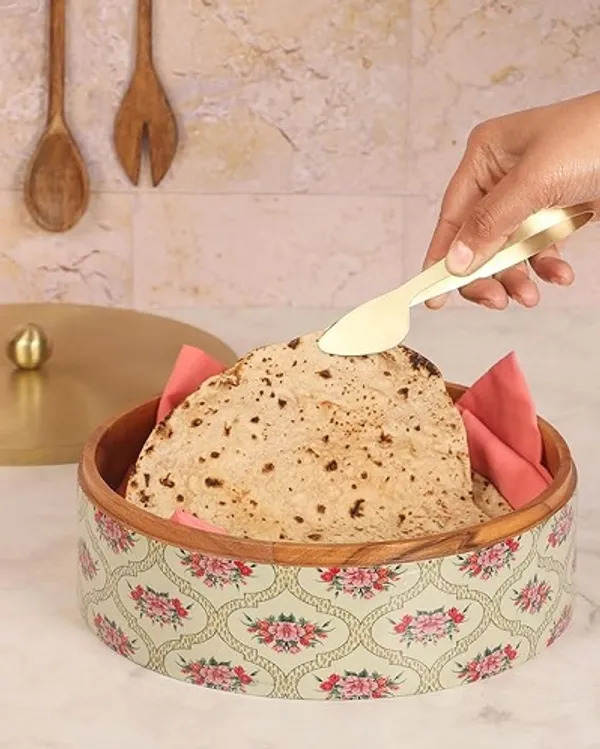 Teak_Wood_Ivory_Floral_Print_Chapati_Box_With_Tongs
