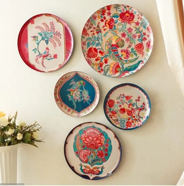 Set_Of_5_Floral_Bird_Design_Decorative_Wall_Plates