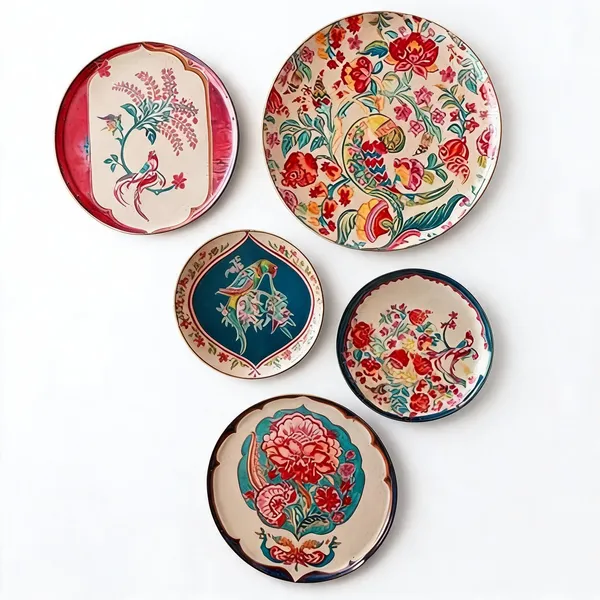Set_Of_5_Floral_Bird_Design_Decorative_Wall_Plates