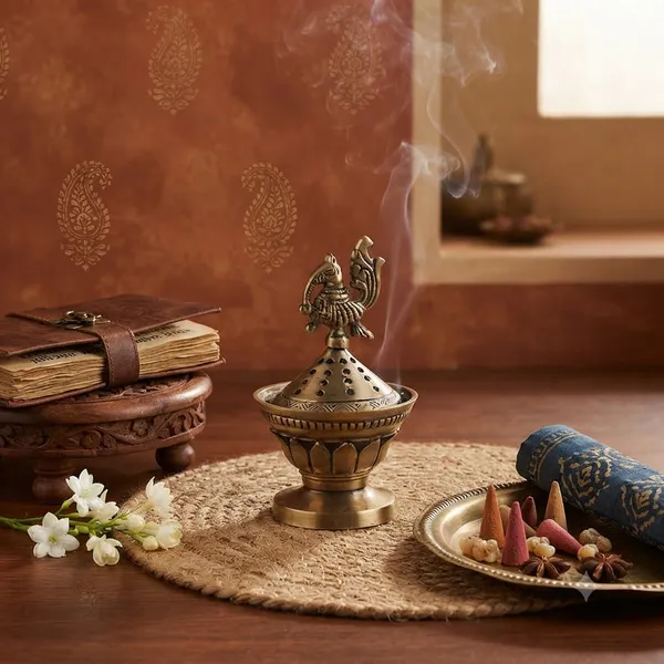 Brass_Peacock_Dhoop_Burner_With_Perforated_Dome