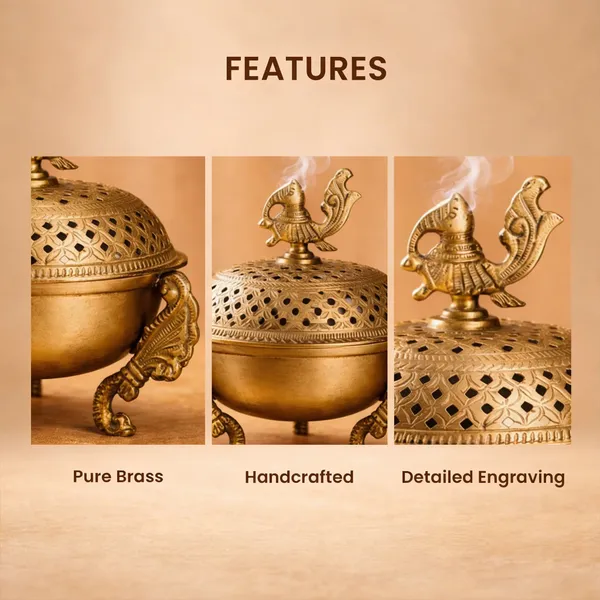 Brass_Peacock_Handle_Incense_Burner_With_Antique_Finish