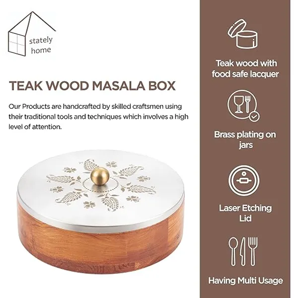 Teak_Wood_Masala_Box_With_Gold-plated_Containers_And_Laser_Etched_Lid