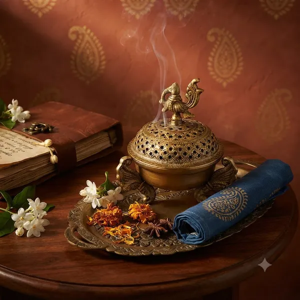 Brass_Peacock_Handle_Incense_Burner_With_Antique_Finish