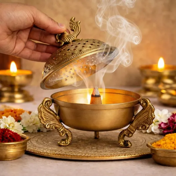 Brass_Peacock_Handle_Incense_Burner_With_Antique_Finish