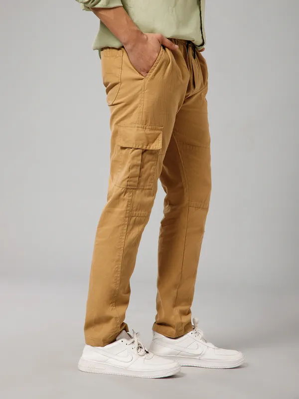 Khaki_Cotton_Cargo_Pants_For_Men