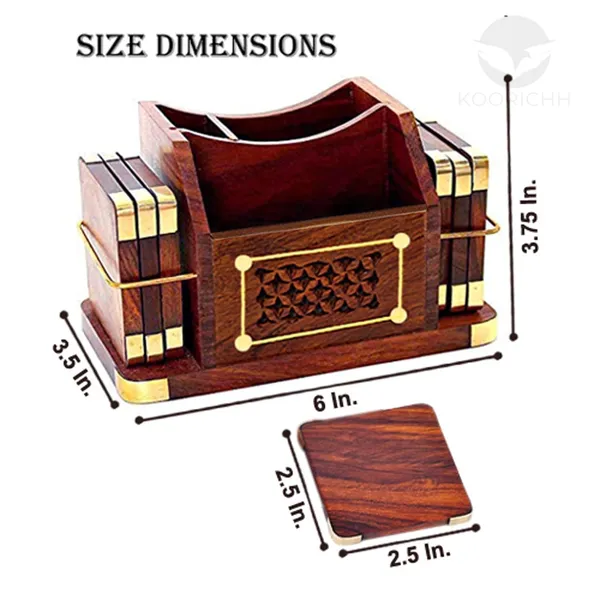 Wood_Carved_Desk_Organizer_With_Coaster_Set_Pen_Stand