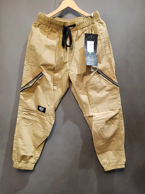 Beige_Cotton_Cargo_Jogger_Pants_With_Zip_Pockets_For_Men