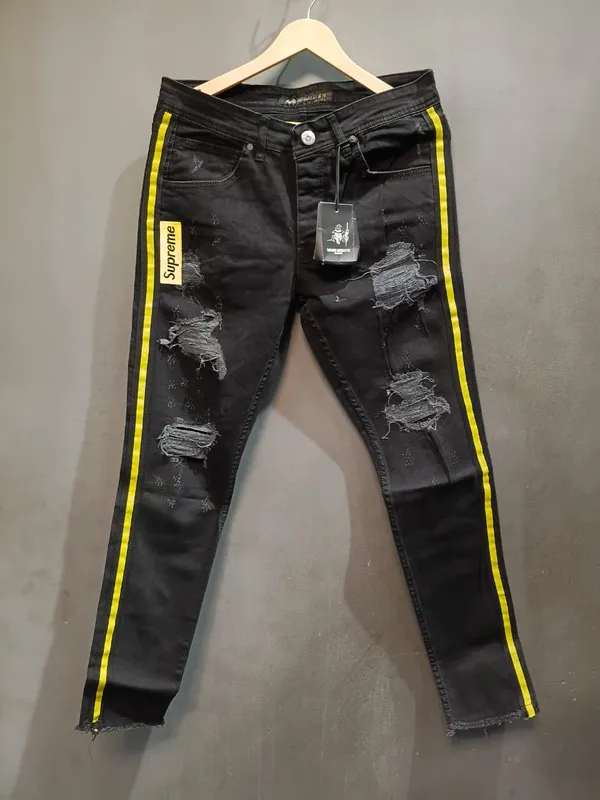 Black_Denim_Slim_Fit_Distressed_Yellow_Stripe_Jeans_For_Men