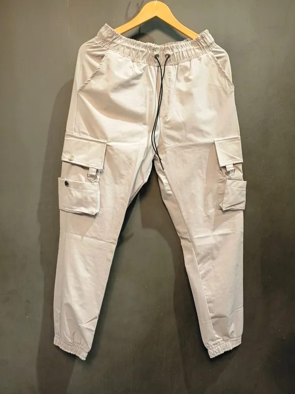Beige_Cotton_Cargo_Jogger_Pants_For_Men