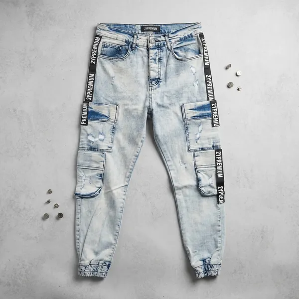 Blue_And_Off_White_Denim_Cargo_Jogger_Jeans_For_Men