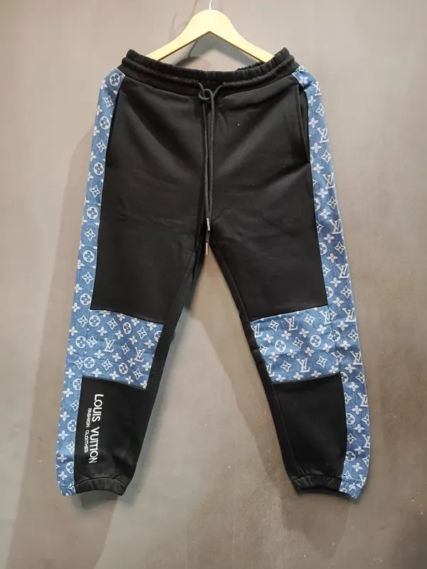Black_And_Blue_Cotton_Monogram_Print_Track_Pants_For_Men