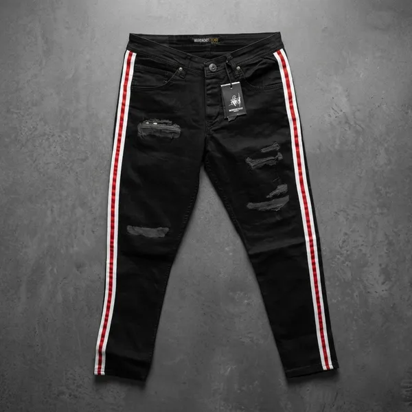 Black_Denim_Distressed_Side_Stripe_Jeans_For_Men