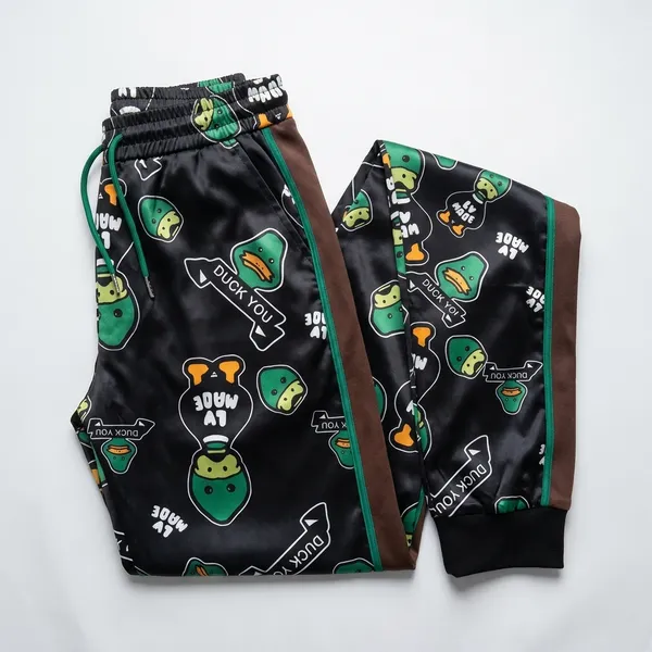 Multicolor_Satin_Duck_Print_Relaxed_Fit_Joggers_For_Men