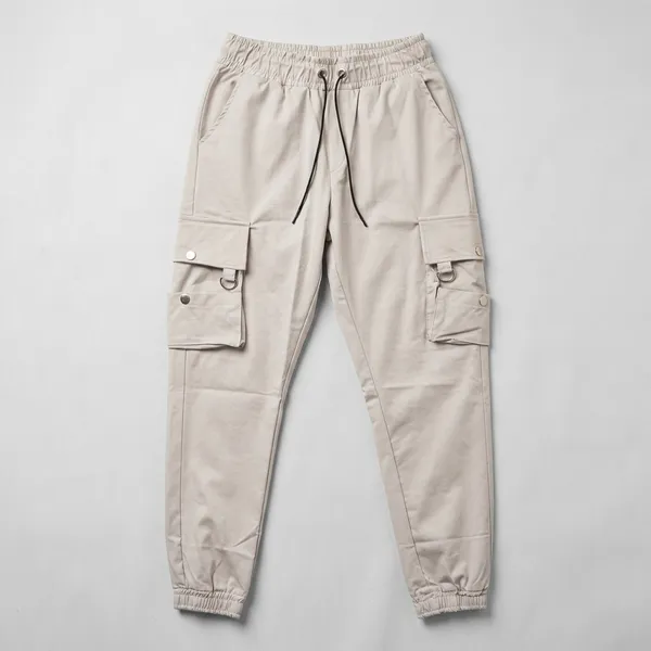 Beige_Cotton_Cargo_Jogger_Pants_For_Men