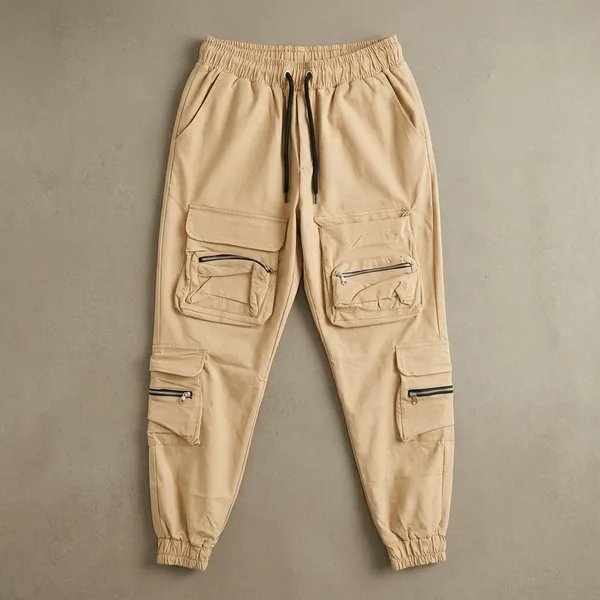 Beige_Cotton_Relaxed_Fit_Multi-Pocket_Cargo_Jogger_Pants_For_Men