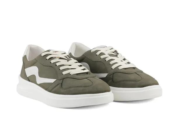 Olive_Green_&_White_Vegan_Leather_Casual_Sneakers_For_Men