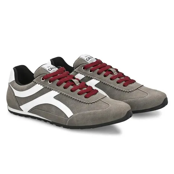 Grey_&_White_Vegan_Leather_Retro_Sports_Shoes_For_Men