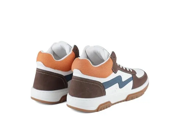White_Brown_&_Orange_Mesh_High-Top_Sports_Shoes_For_Men