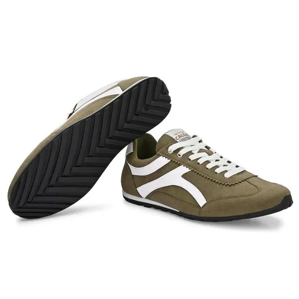 Olive_Green_&_White_Vegan_Leather_Casual_Sneakers_For_Women