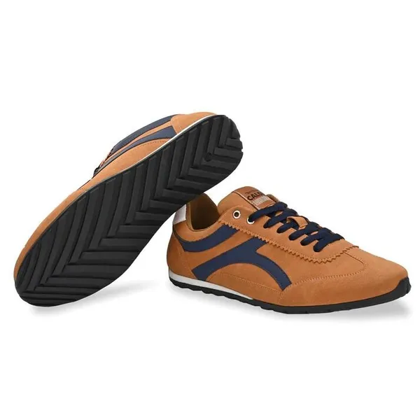 Tan_&_Navy_Vegan_Leather_Casual_Sneakers_For_Men