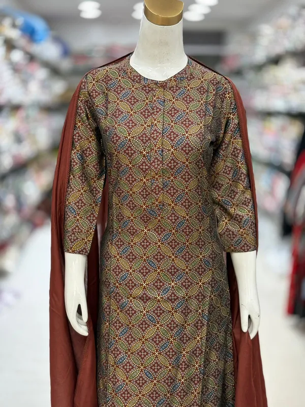 Brown_Cotton_Geometric_Printed_Kurta_Set_For_Women