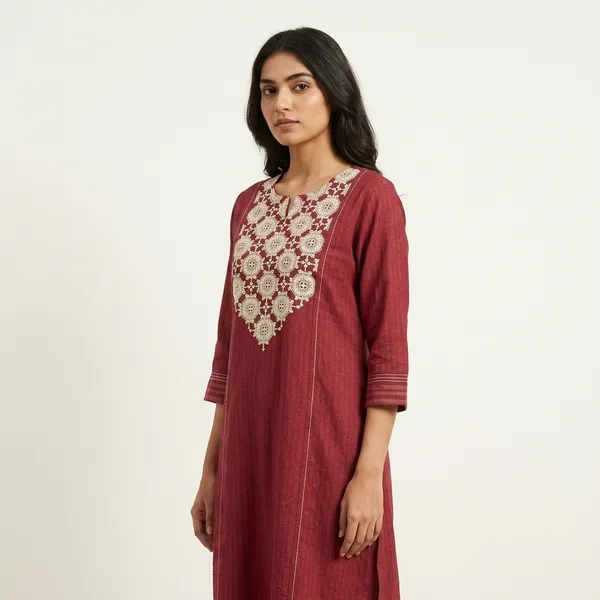 Maroon_Cotton_Embroidered_Kurta_For_Women_(Kurta_Only)