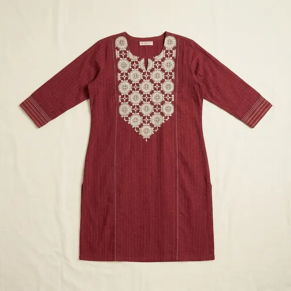 Maroon_Cotton_Embroidered_Kurta_For_Women_(Kurta_Only)