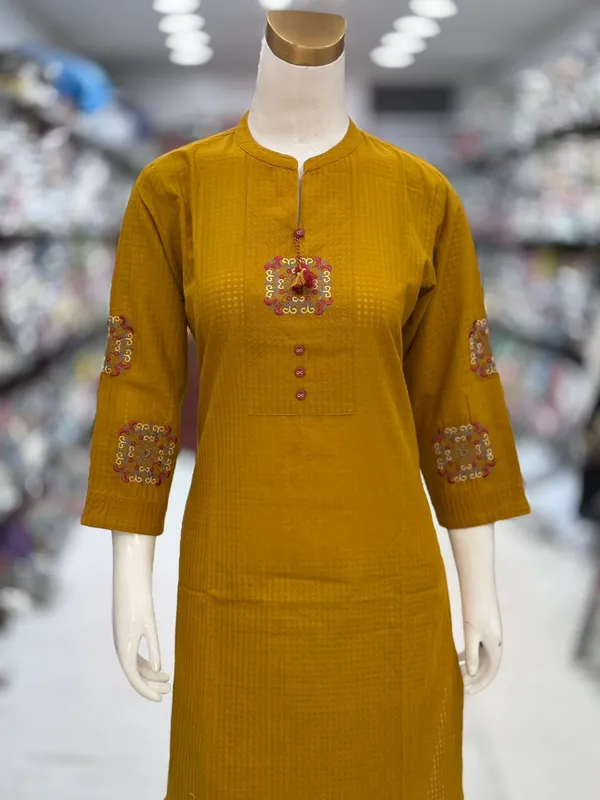 Mustard_Cotton_Straight_Embroidered_Kurta_Set_For_Women