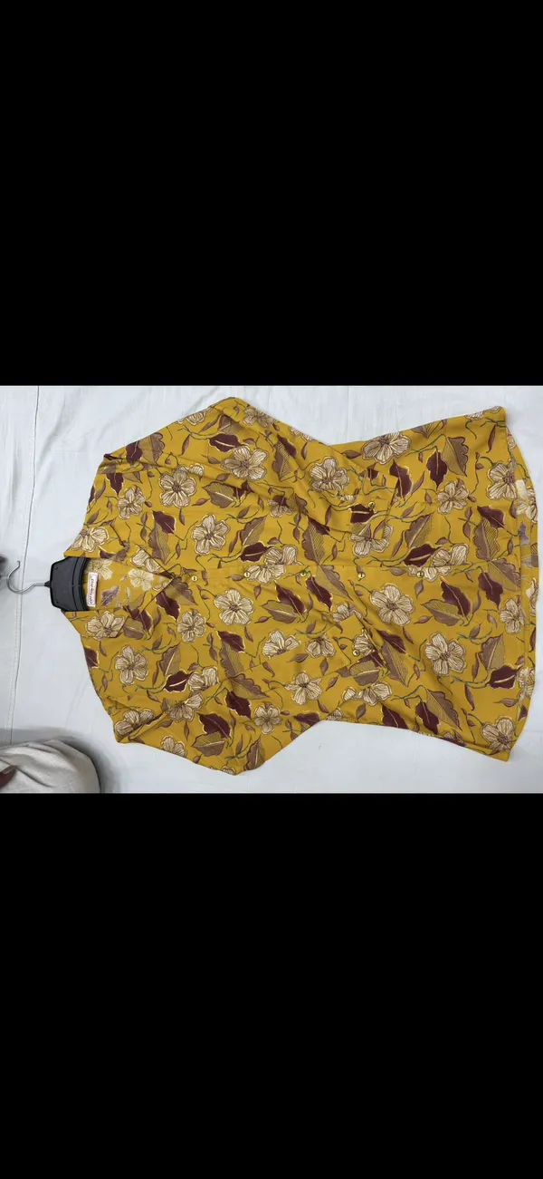 Mustard_Yellow_Floral_Print_Half_Sleeve_Top_For_Women