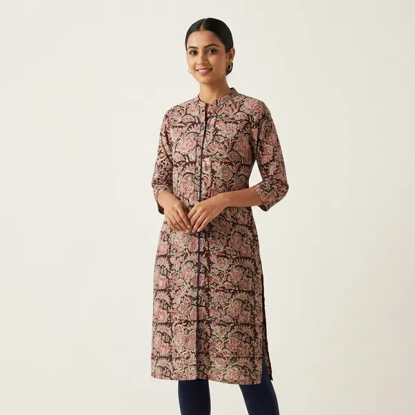 Pink_Floral_Print_Ethnic_Dress_For_Women_(Kurta_Only)