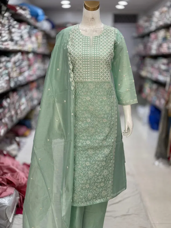Mint_Green_Chanderi_Embroidered_Straight_Kurta_Set_For_Women