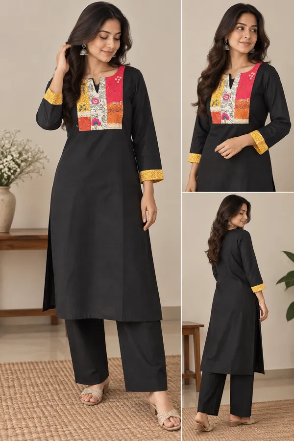 Black_Pure_Cotton_Kurta_with_artesian_patch_work