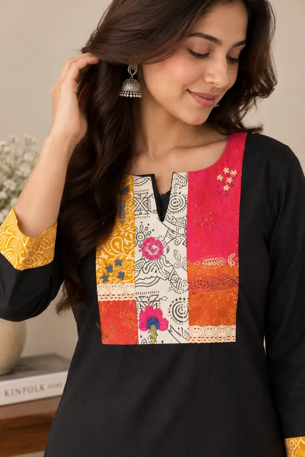 Black_Pure_Cotton_Kurta_with_artesian_patch_work