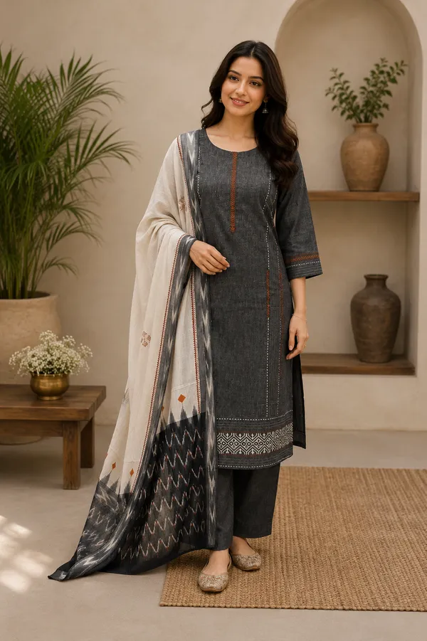 Charcoal_Grey_Pure_Cotton_Stitched_Suit_Set