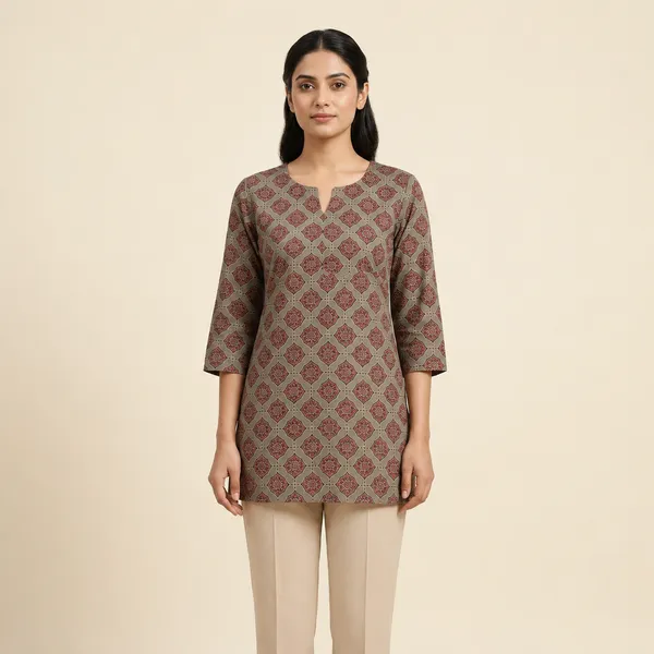 Olive_Green_Floral_Print_Cotton_Kurta_For_Women_(Kurta_Only)