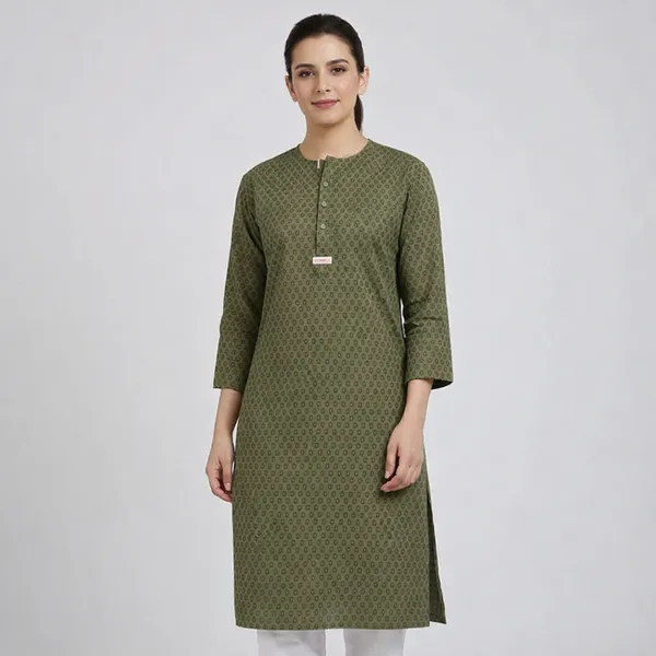 Olive_Green_Printed_Cotton_Blend_Kurta_For_Women(Kurta_Only)