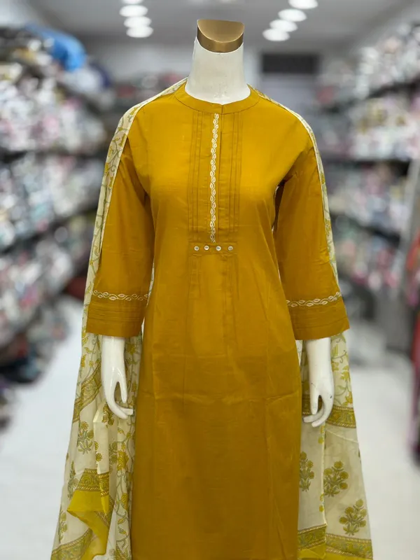 Mustard_Yellow_Cotton_Embroidered_Straight_Kurta_Set_For_Women
