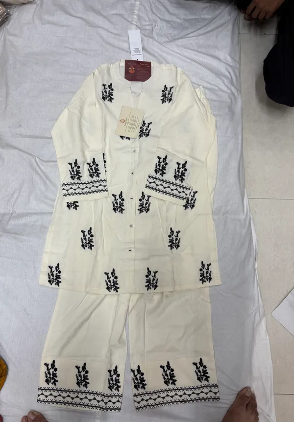 Ivory/Off_white_Co-ord_set_with_Black_Embroidery_