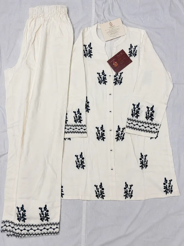 Ivory/Off_white_Co-ord_set_with_Black_Embroidery_