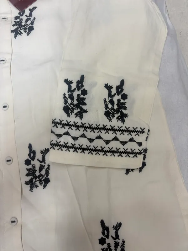 Ivory/Off_white_Co-ord_set_with_Black_Embroidery_