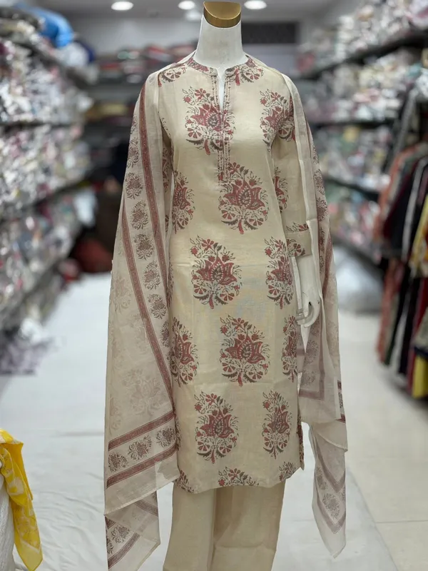 Beige_Embroidered_Cotton_Kurta_Set_With_Dupatta_For_Women