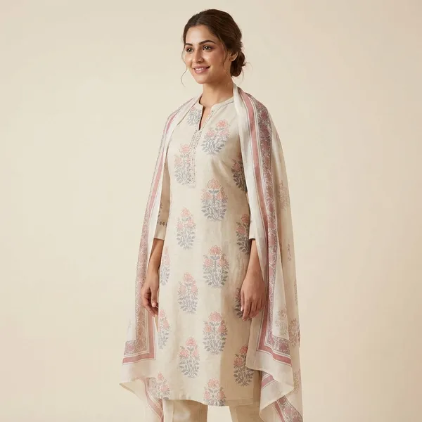 Beige_Printed_Cotton_Kurta_Set_With_Dupatta_For_Women