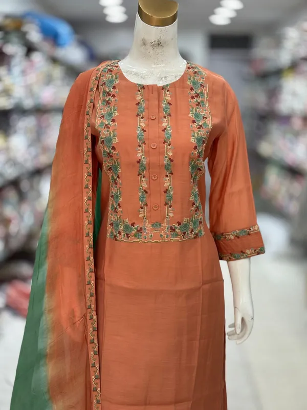 Peach_Modal_Silk_Straight_Embroidered_Kurta_Set_For_Women
